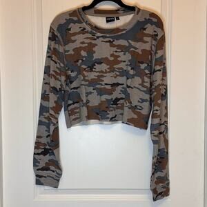 Mono B Gray and Brown Cropped Hoodie